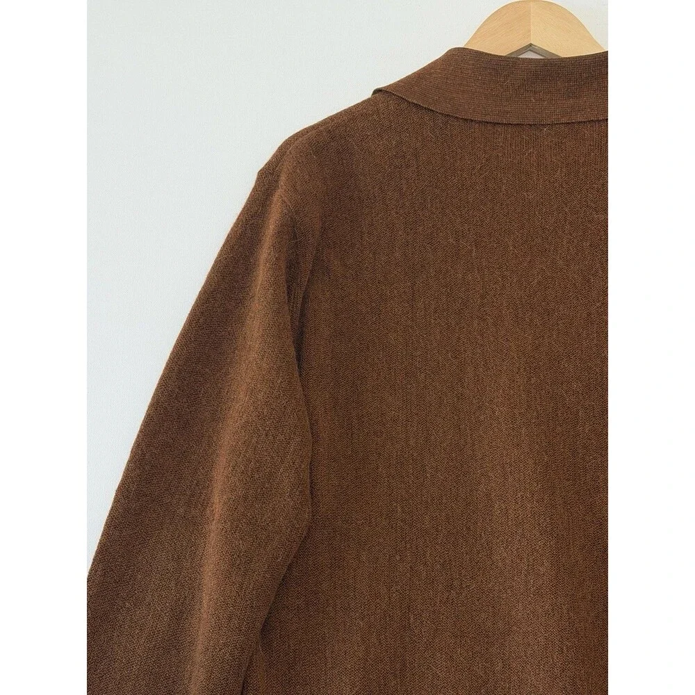 Pebble Beach Polo Sweater Mens Large Brown Alpaca Wool Blend Long Sleeve Vintage